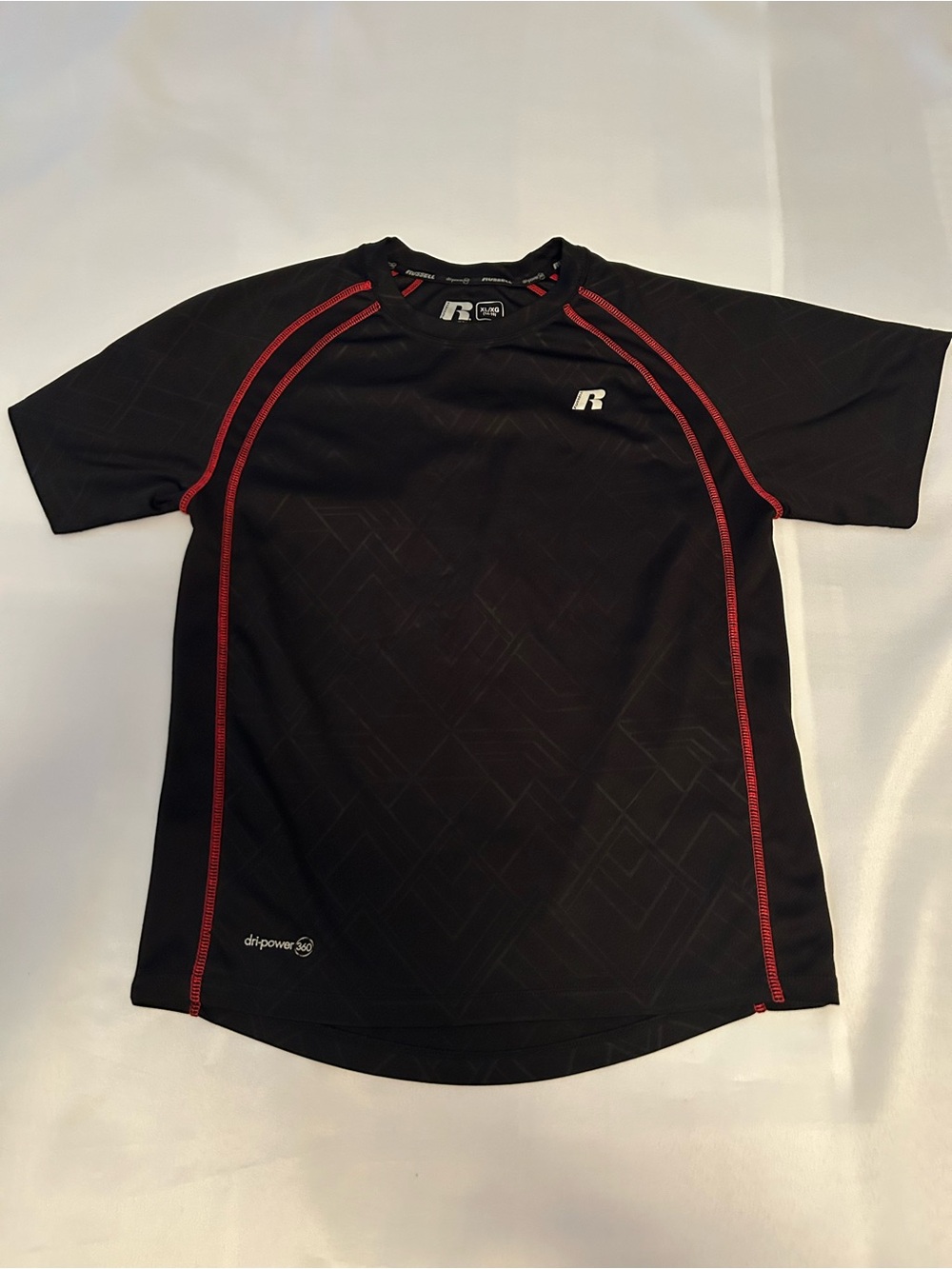 Russell Athletic Boys XL 14-16 Black Short-Sleeve Performance Shirt Red Trim